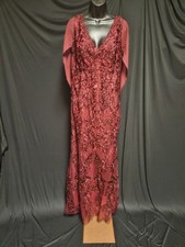 EXQUISITE SIZE 14 WINE LACE ZIPPER BACK COWL BACK FORMAL GOWN NWT PROM/WEDDING