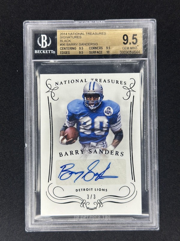 BARRY SANDERS 2014 National Treasures Signatures Black AUTO /3 BGS 9.5 Lions