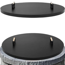 Fire Pit Lid 36" Round Metal Cover w/ Wooden Handles for Outdoor Patio Firepit