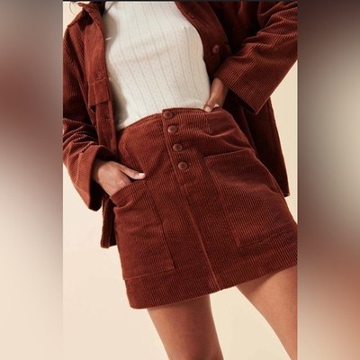 Rolla's X Phoebe Tonkin Francoise Cord Mini Skirt in Chestnut NWT Small