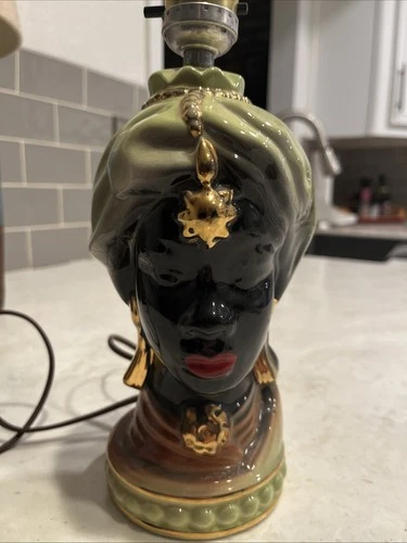 SHAWNEE Pottery Nubian Blackamoor Genie Lamp Electric Prince Kitsch MCM Vintage