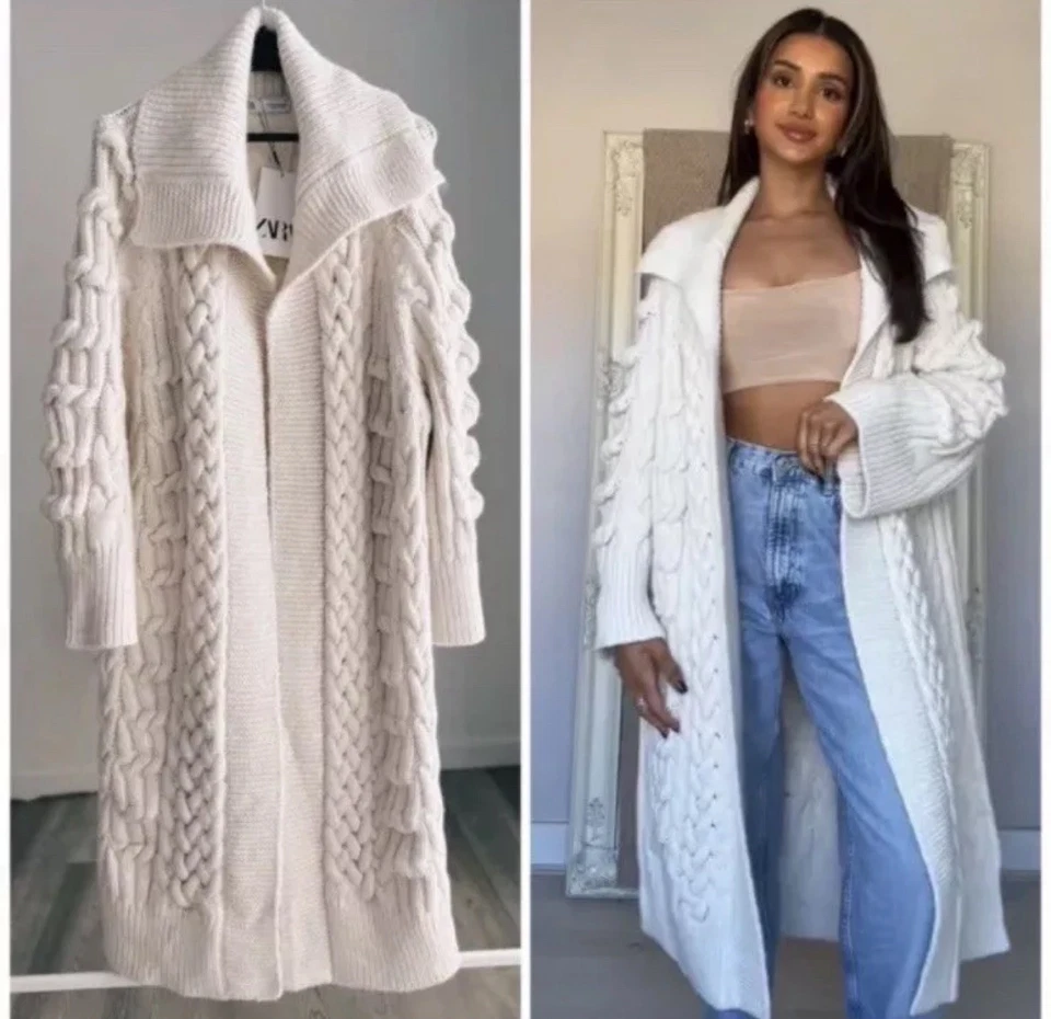 ZARA TEXTURED KNIT COAT CHUNKY NWT ECRU 3859/118 Size M - Image 2 of 4