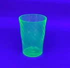 Vintage Uranium Glass 4” Juice Glass Swirl Design UV Glows