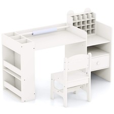 Kids Art Table and Chair Set with Removable Paper Roll Holder-White