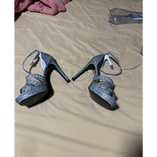 Adrianna Papell Boutique Silver Glitter Strappy Stiletto Heels Ankle Strap 8.5