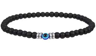 Black Tourmaline Evil Eye Reiki Stretch Bracelet 4mm Round Crystal Gemstone Bead