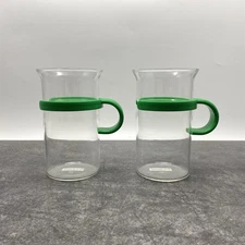 Vtg BODUM Pair of 2 Bistro 10oz Coffee Mugs Tea Cups Green Round Finger Handle