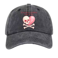 Gorra de béisbol de algodón lavado con calavera y corazón "If You Have A Problem", sombrero de actitud vanguardista