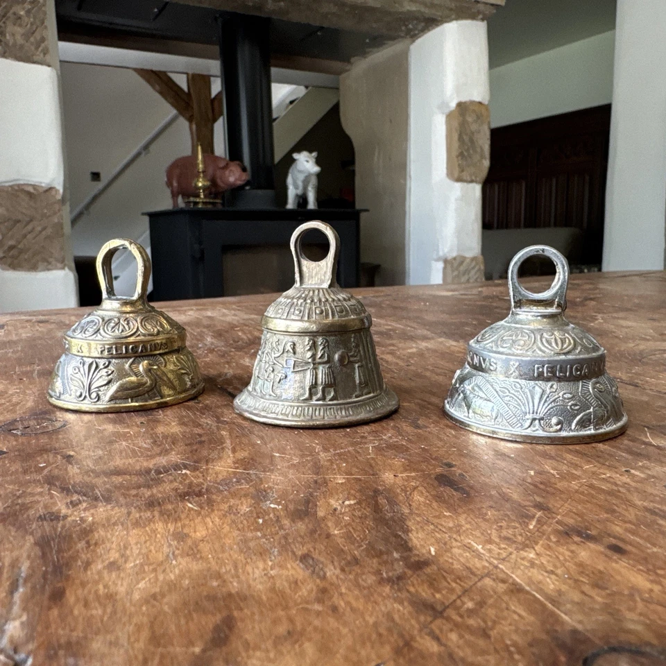 Vintage Brass & Metal Hand Bell Sanctuary Prayer Leo Aqvila Pelicanvs Religion   - Image 3 of 4