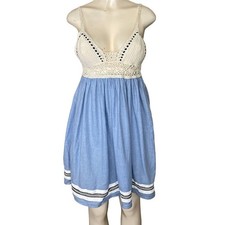 Tommy Hilfiger Crochet Chambray Sleeveless Dress Open Back Blue Ivory SZ Medium