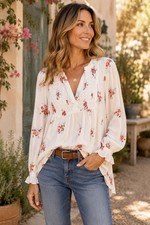 Lucky Brand Floral Long Sleeve Peasant Top Blouse Size Small Boho Cottagecore
