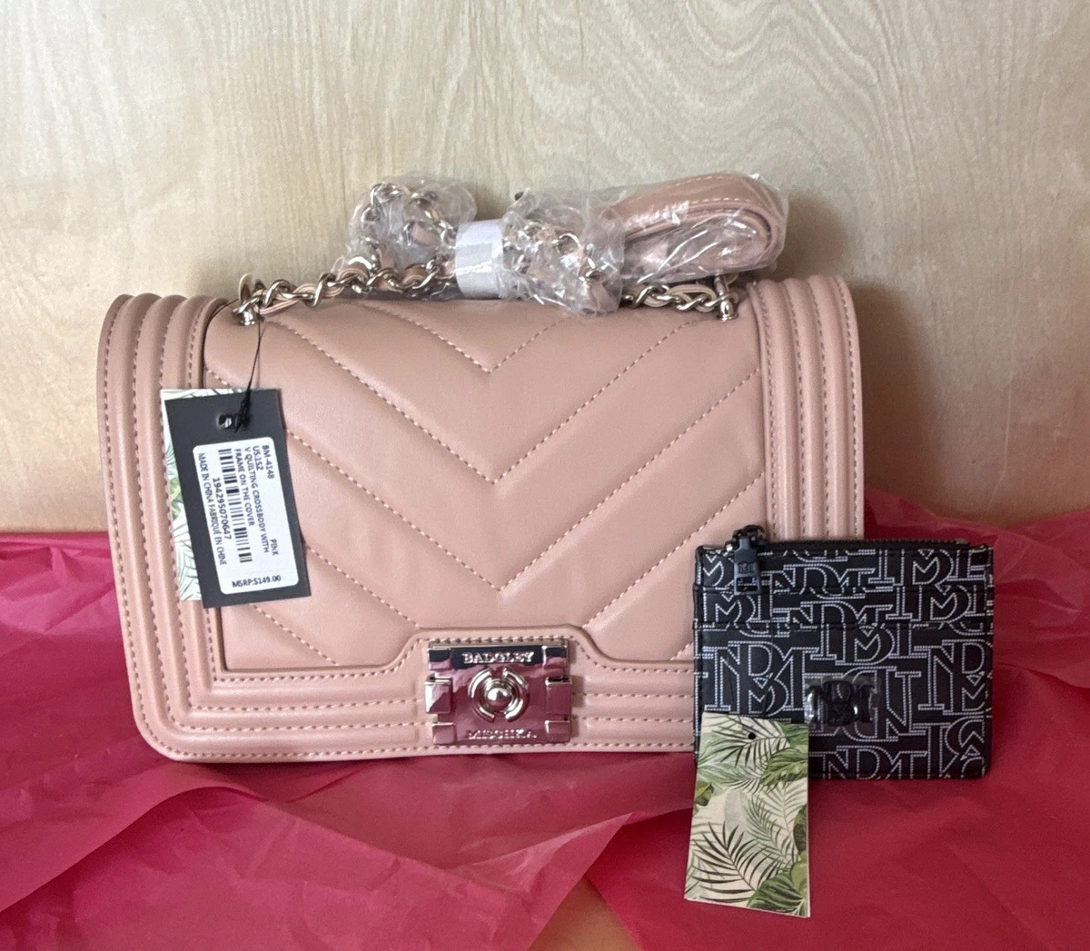 Badgley Mischka Quilted Studded Mini Backpack and Croc Wallet Set Pink Grey NEW Badgley Mischka Mini Quilted Backpack Hand Bag Beige Taupe  main image 3