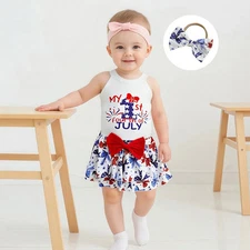 Independence Day Toddler Girls Outfit Set with Sleeveless Tank Top Bow Skirt and