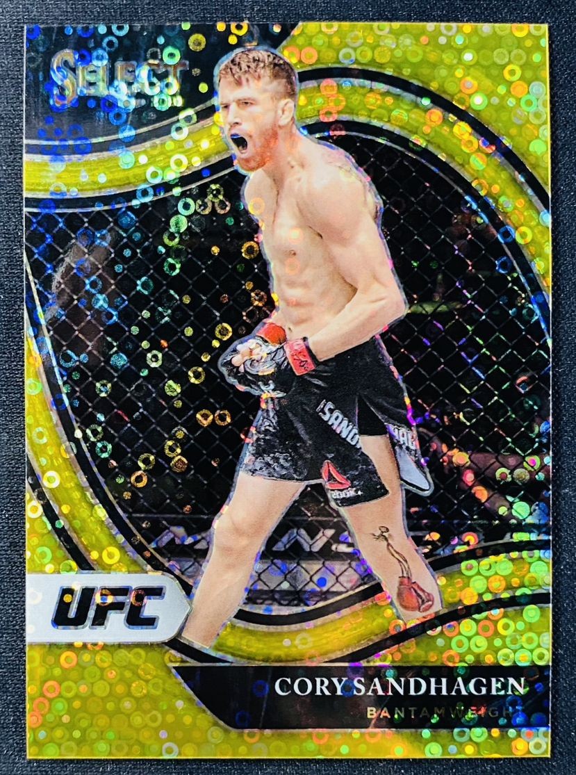 CORY SANDHAGEN /10 2021 Panini Select UFC Octagonside Gold Disco Prizm SSP