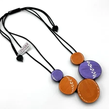 Zsiska Prue Diana Necklace Hand Painted Metallic Clear Resin Purple Orange Disc