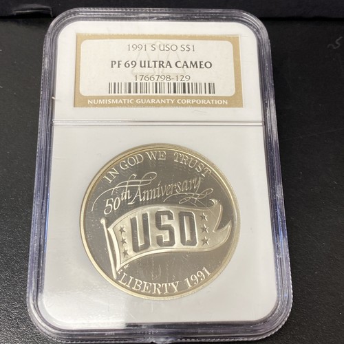1991 S USO Anniversary Proof Commemorative Silver Dollar - NGC PF 69 UC