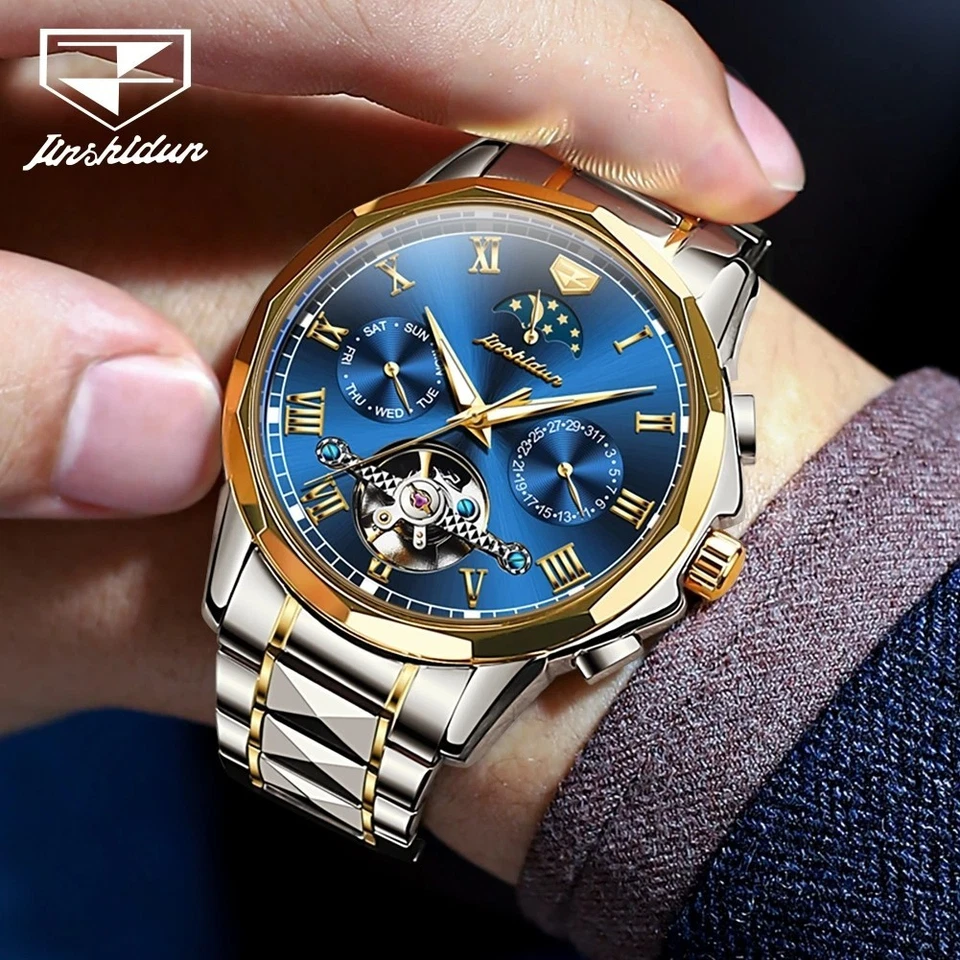 Automatic Mechanical Waterproof Watch Moon Phase Luxury Dial Men's Men Strap - Image 2 of 4