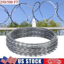 250/500 FT Razor Barbed Wire Galvanized Steel Wire Razor Fence Garden Protection