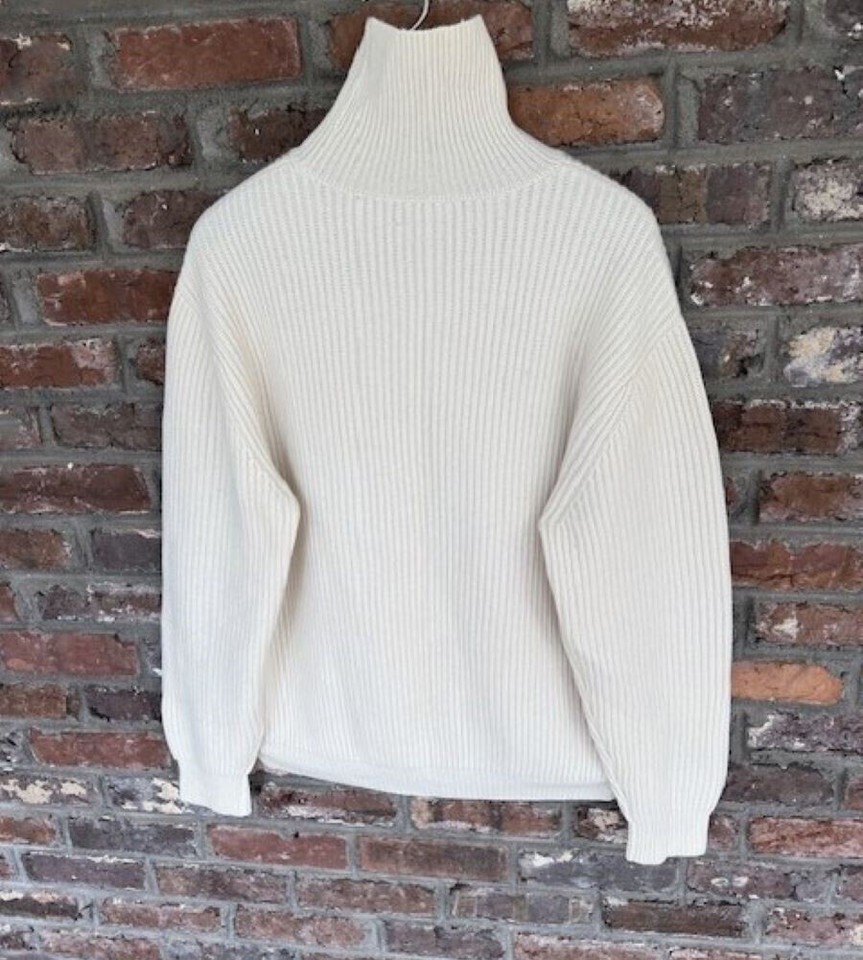 100 Cashmere Chunky Heavy Knit Turtleneck Sweater Ivory Cream XL THICK