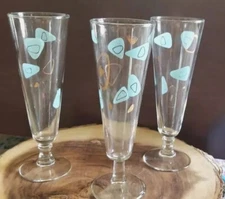Vintage Federal Glass Atomic Boomerang Amoeba Pilsner Glasses MCM Set Of 3 Bl/gd