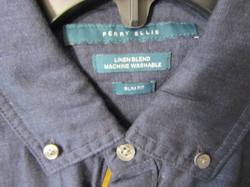 NWT The Perry Ellis Untucked Shirt Navy Short Sleeve Collar Button Front Men's M - Picture 5 of 5