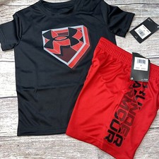 Under Armour Little Boys Size 4 Red Black Baseball Diamond Outfit Set NEW