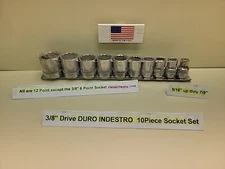 Duro Indestro SAE 3/8" drive Socket Set 10 Piece 12 Point  New Old Stock  USA