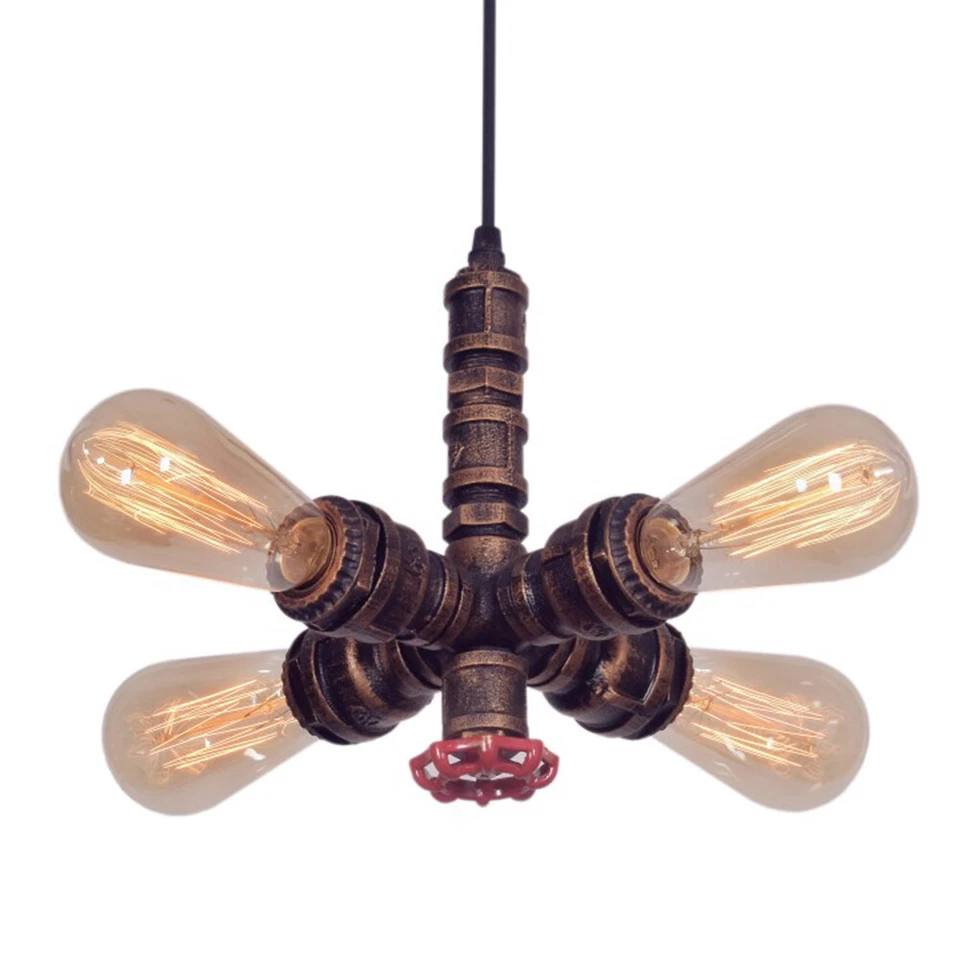 Retro Iron Ceiling Pendant Light Hanging Lamp Steampunk Water Pipe Chandelier - Image 3 of 4