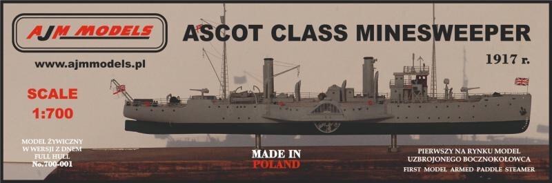 Maquette bateau Ascot Class Minesweeper 1917 Ajm Models 700-001, kit militaire 1:700