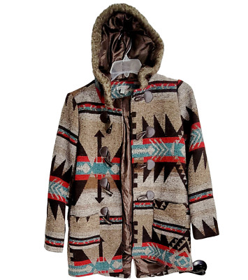 Casting LA Womens Gray Aztec Tribal Style Jacket Hooded Long Sleeve Size Medium