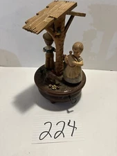 Vintage Anri Thorens Music Swiss 11” Wooden Working Boy Girl Music Box Free Ship