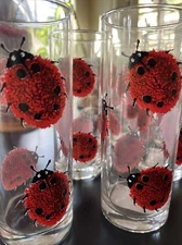 Lady Bug Highball Ocean Glass Tumblers SET OF 2 Glasses Luv Bug Vintage Boho