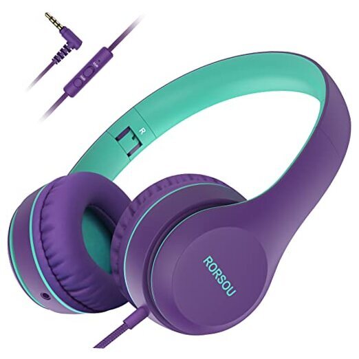 K5 Kids Headphones with Microphone for shchool, Volume Limiter 85/94dB, Purple