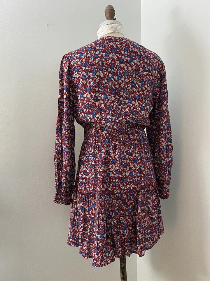 Vestido Erin rojo floral Lucky Brand manga globo talla M Foto 2 de 4