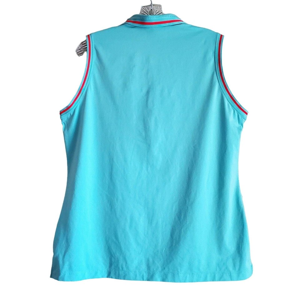 NIKE Women's XL Golf Top Dri Fit Buttons Sleeveless Collared Teal
