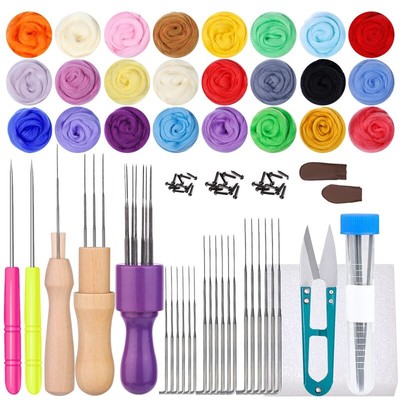 24 Color Wool Roving 3g Needle Felting Kit Tools for Handmade Wool Felting Gifts