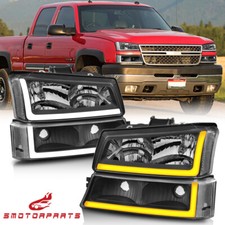 Led Drl Sequential Headlights For 2003-2006 Chevrolet Silverado 1500 2500 3500