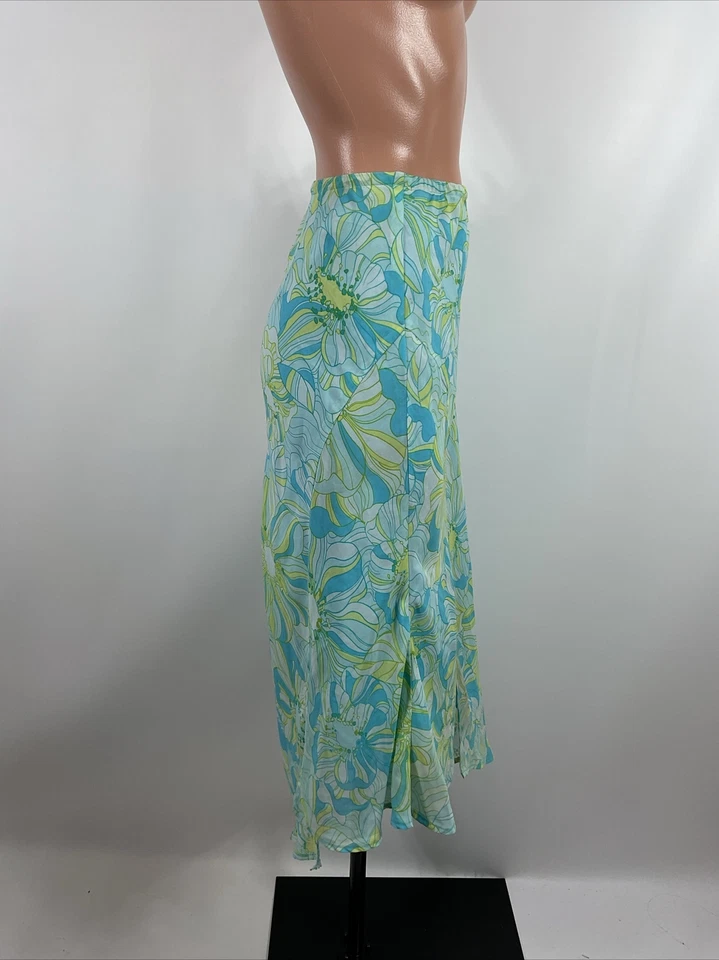Lane Bryant Womens Blue Asymmetric Flowy Y2K Fairy Floral Midi Skirt Slit 18/20 - Image 4 of 4