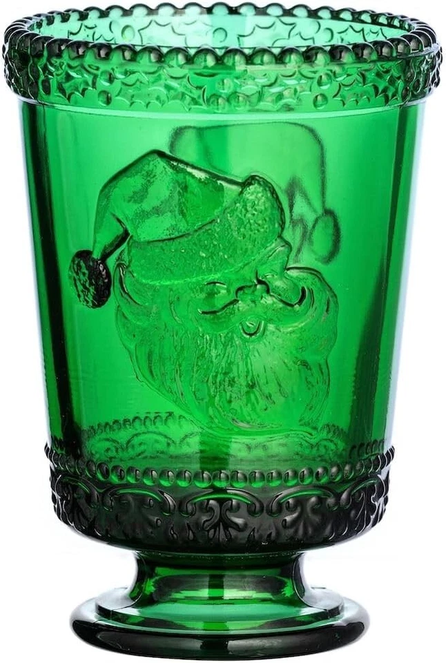 Christmas Holiday Hunter Green Glass Santa Tumbler Cup - Mosser USA