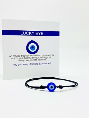 Blue Evil Eye Bracelet Black String Talisman Luck Protection Gift Men Women 