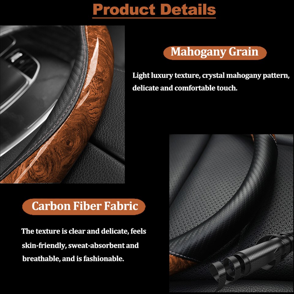 Anti-slip Steering Cover Leather Steering Wheel Cover - Universal 14.5-15 Inch Breathable Anti-Slip Cover In Beige Steering Wheel Cover Boho - Foto 2