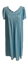 Miss Elaine Blue Nylon Gown Classic Short Turquoise Embroidered Flowers S New