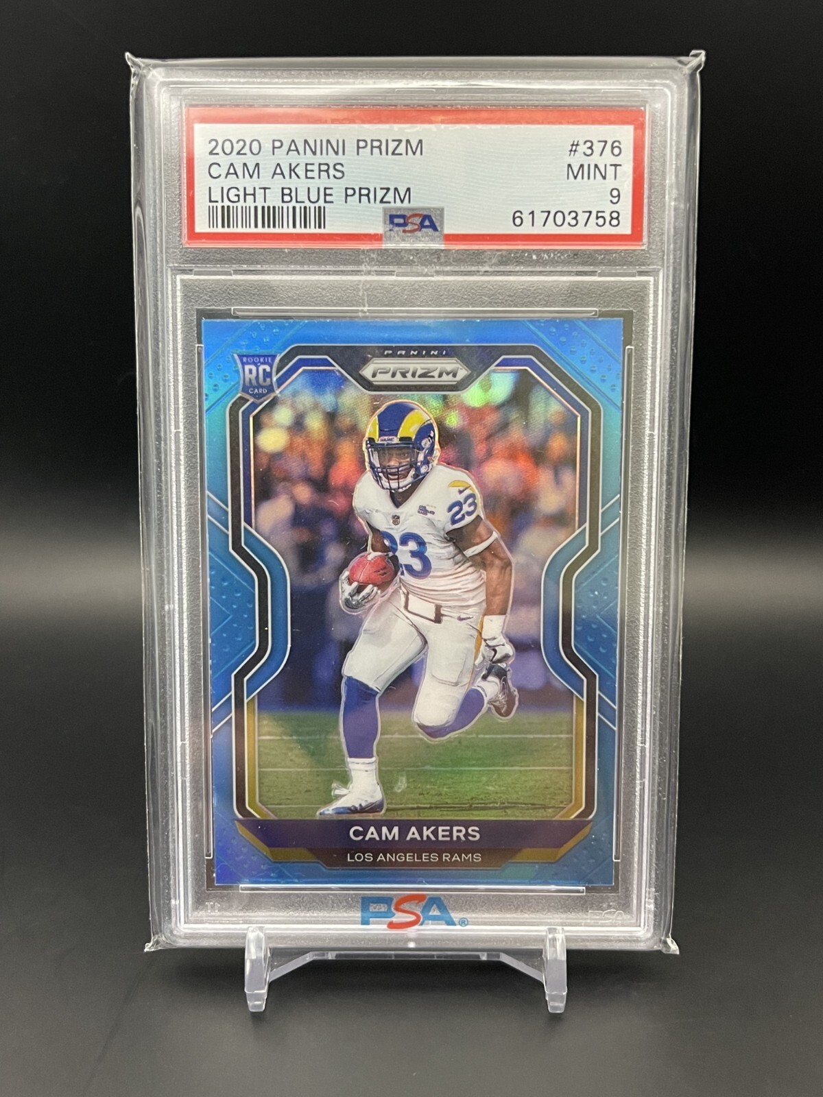 2020 Panini Prizm #376 Cam Akers - Light Blue Prizm PSA 9