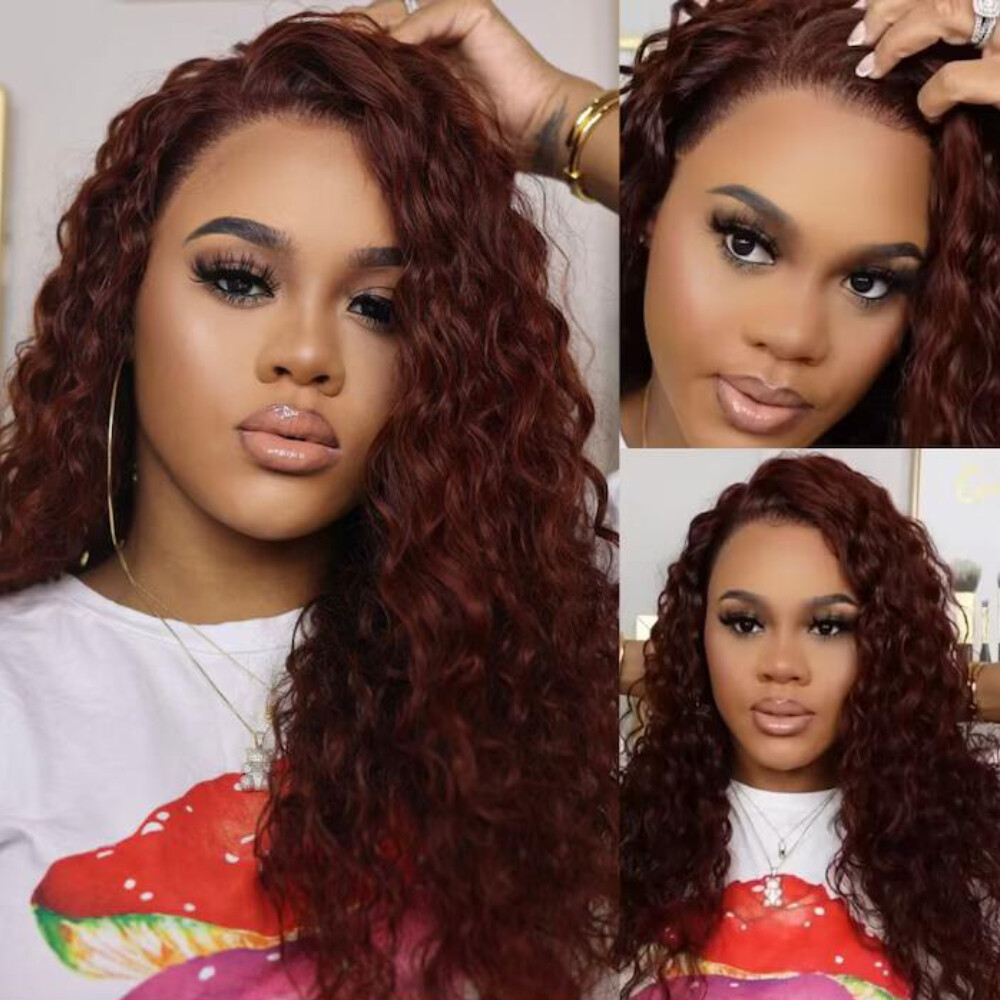 Copper Brown Wig curly wavy Lacefront 14 inch 2020 Copper Brown Bob Curly Lace Front Wig Colored Human Hair  main image 3
