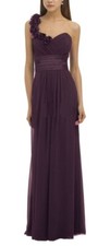 New 499 Bill Levkoff Women Purple Floral Satin-Trim One-Shoulder Gown Dress 12