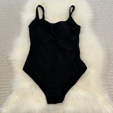 GOTTEX BLUE Textured Black One Piece Swimsuit Size 10 Modest Brief Cut Bottom