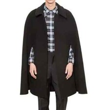 Mens Black Wool Cape Coat Mens Shawl Coat Lapel Collar Runway Cloak Cape Coat