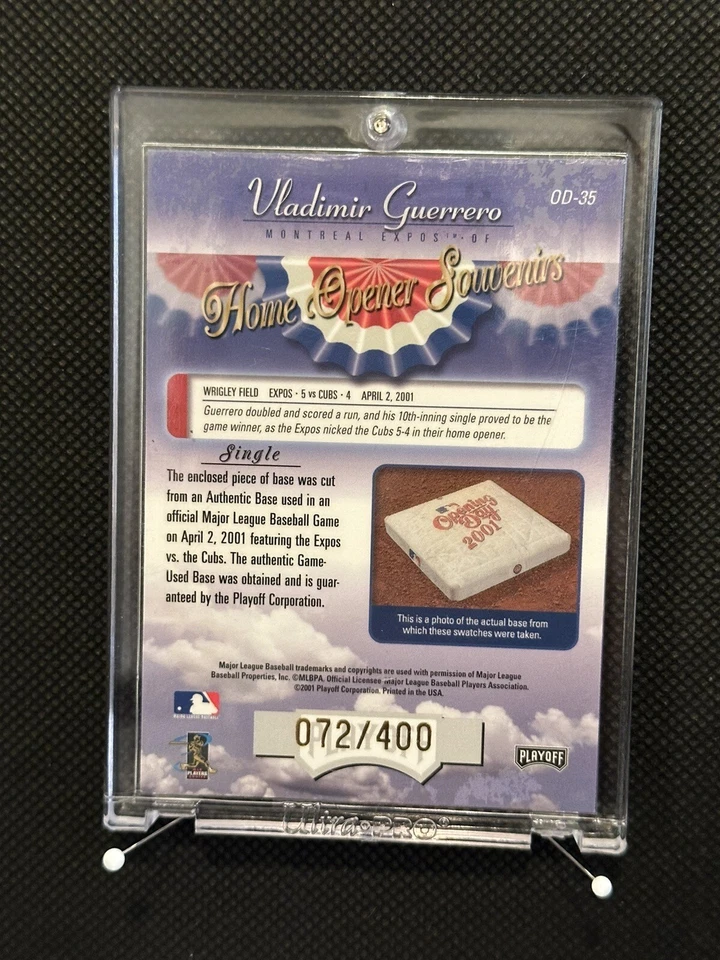 2001 Absolute Memorabilia Home Opener Souvenirs Single Vladimir Guerrero 072/400 - Image 2 of 2