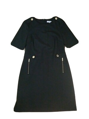 calvin klein black shift dress CALVIN KLEIN 205W39NYC Size 4 Black Navy Cotton Color Block Shift Dres   Sui Generis Designer Consignment
