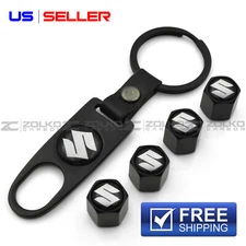 VALVE STEM CAPS + KEYCHAIN WHEEL TIRE BLACK - US SELLER